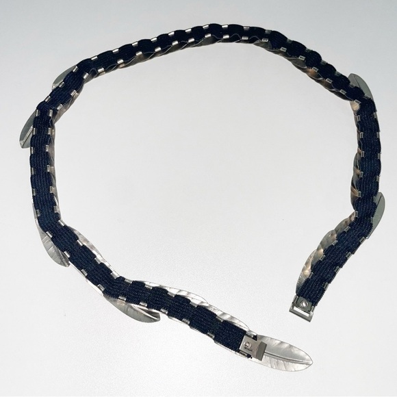 Vintage Silver Leaf Metal Elastic Belt - Picture 2 of 3